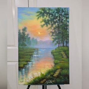 Serene Sunset Landscape Canvas Art.    Original Acrylic On Canvas 24x36.